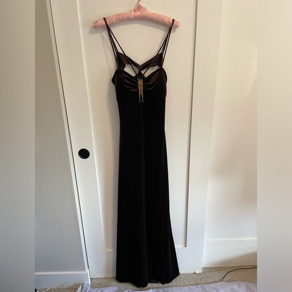 NWOT Dave & Johnny by Laura Ryner Velvet Satin Brown Prom Evening Dress size 7/8